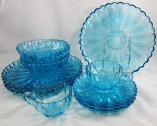 CAPRI HAZEL ATLAS Azure Blue TULIP SEASHELL Plates Bowls Tea Cup 