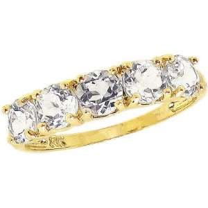   Gold Round Gemstone Band Ring White Topaz, size7.5 diViene Jewelry
