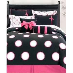   Twin Comforter Set Pink Black Polka Dot (Clearance)