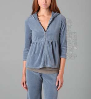 NEW $110 JUICY COUTURE FEDERAL BLUE VELOUR BABY DOLL 3/4 SLEEVE ZIP UP 