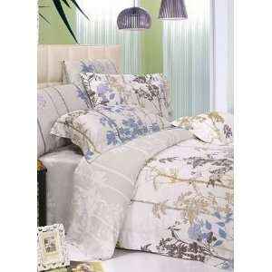   Gray Floral Tencle Bedroom Duvet Cover Bed Linen Set Full / Queen Size