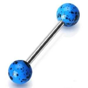 Surgical Steel Tongue Ring Piercing Barbell with Blue Splat Design 