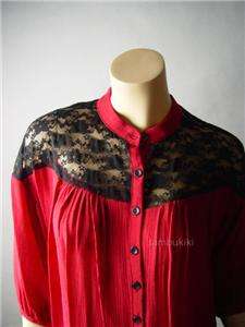 BLACK Lace Victorian Goth Vampire Top Shirt Blouse S  