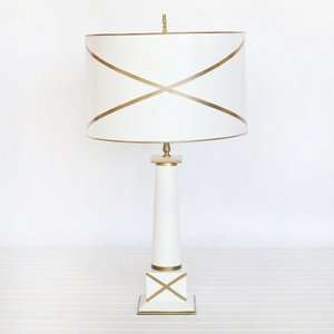  Worlds Away Tole Lamp with X Shade   White and Gold