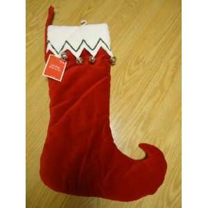 Elf Toe Christmas Stocking with white zig zag cuff & 4 Silver Jingle 