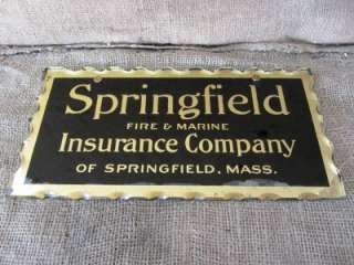 Vintage Springfield Insurance Co. Reverse Painted Glass Sign  Antique 