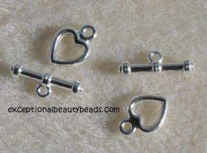 10 Silver 8mm Heart Toggle Clasps Loop Bead Finding  
