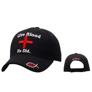  BLACK Christian Baseball Cap, Says Give Blood He Did with 