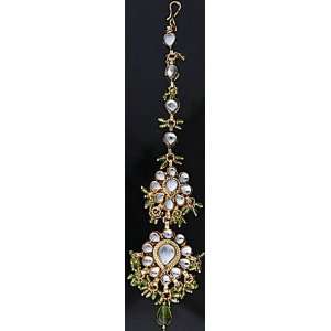  Green Bridal Kundan Tika   Copper Alloy with Cut Glass 