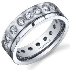 Bezel Set Mens 7mm Titanium Eternity Cubic Zirconia Wedding Band Ring 