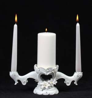 White Glitter Tiger Lily Wedding Unity Candle Holder  