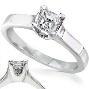  1/2 Carat Asscher Diamond Solitaire Ring in 14kt White 