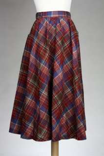  70s/80s Wool Tweed Tartan Midi Chevron Skirt Hippie Boho S  