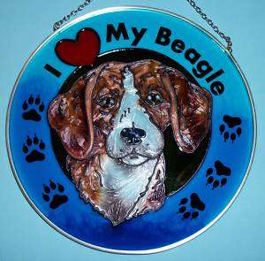 Stained Glass Suncatcher   I Love My Beagle Dog 6  