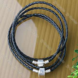 Black Cord Twist Rope Chain Charm Clasp Necklace 18L  