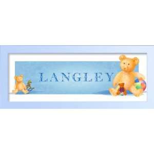 Three cuddly teddy bears with their toys. Baby Gift, Personalized name 