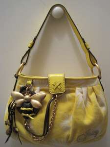 JUICY COUTURE YELLOW VELOUR HANDBAG WITH BUMBLE BEE DECOR  