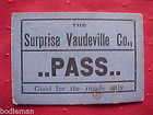 THE SURPRISE VAUDEVILLE CO. Original Pass/Ticket 189​0s