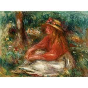 Oil Painting Young Girl Seated on the Grass Pierre Auguste Renoir Ha