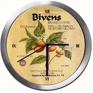  BIVENS 14 Inch Coffee Metal Clock Quartz Movement Kitchen 