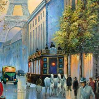 Huge Oil Painting Street Paris with Eiffel Tower on Canvas 36x48 