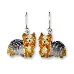   Black and Brown Yorkshire Terrier Silver and Enamel Earrings Jewelry