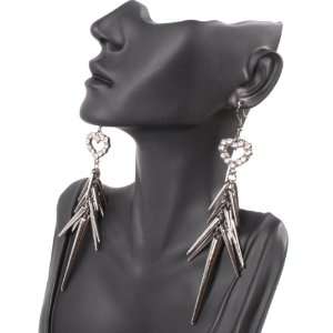 Black Iced Out Lady Gaga Poparazzi Heart Earrings with Spikes Light 