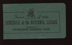 1946 National League Pocket Schedule Pittsburgh Pirates NRMT  