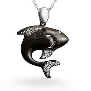  Sterling Silver Diamond Black Shark Pendant (0.12 ctttw 