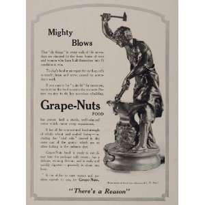  1913 ORIG. Ad Post Grape Nuts Blacksmith Anvil Hammer 