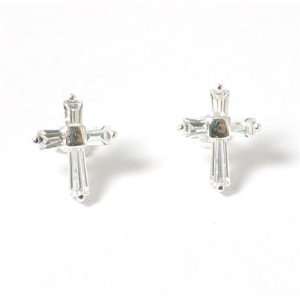  925 Silver Crystal Set Cross Earings Jewelry