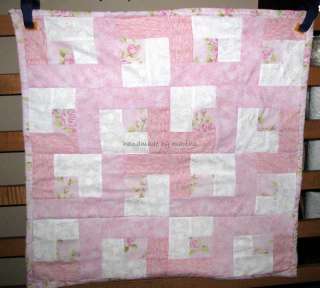   Pink Baby Quilt Log Cabin pin wheel 33X33 roses warm soft cozy  