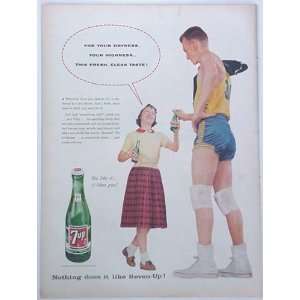  1957 7 Up Soda Basketball Player Print Ad