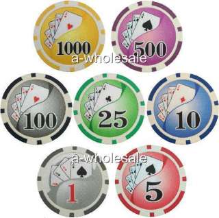 1000 Las Vegas Gambling Casino Poker Chips Set w/ Bonus  