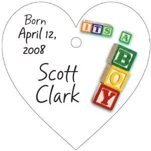 Baby Keepsake Its a Boy Baby Block Design Heart Shaped Personalized 