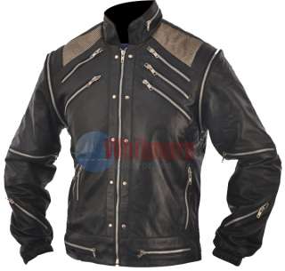 Michael Jackson Beat It Replica Black Original Leather Jacket   Silver 
