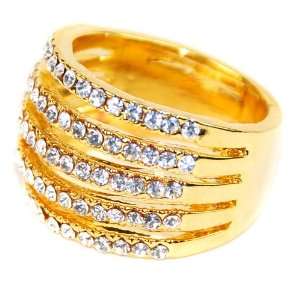  Gold Tone Bling Ring with Clear Cut Rhinestones Jewelry