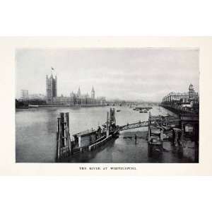 1905 Halftone Print Thames River Westminster London England Parliament 
