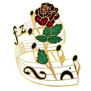  Hand enameled music staff and rose brooch or pin Jewelry