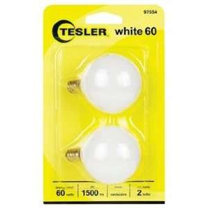  Tesler 60 Watt 2 Pack G16 1/2 White Candelabra Light Bulbs 