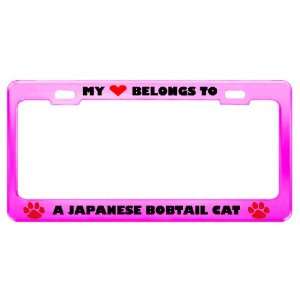  A Japanese Bobtail Cat Pet Pink Metal License Plate Frame 