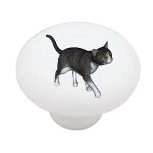 Gray Tabby Cat Decorative High Gloss Ceramic Drawer Knob