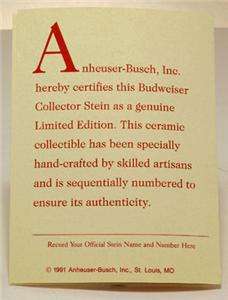 Anheuser Busch, Inc. hereby certifies this Budweiser Collector Birds 