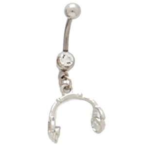 Techi Headphones Dangle Belly Ring with CZ Stone 316l Surgical Steel 