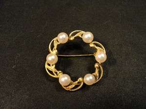 FABULOUS VINTAGE 14K GOLD MIKIMOTO CLASSIC PEARL BROOCH  