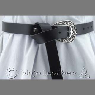 Black Celtic Leather Renaissance Buckled Belt SCA LARP  