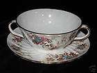 CROWN STAFFORDSHIRE A15114 RED & FLORAL CREAM SOUP SET  