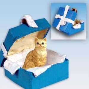  Orange Tabby Blue Gift Box Cat Ornament