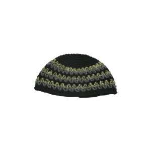   Knitted Frik Kippah in Black with Striped Pattern 