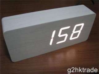 New White LED Wooden Wood White Digital Alarm Clock  